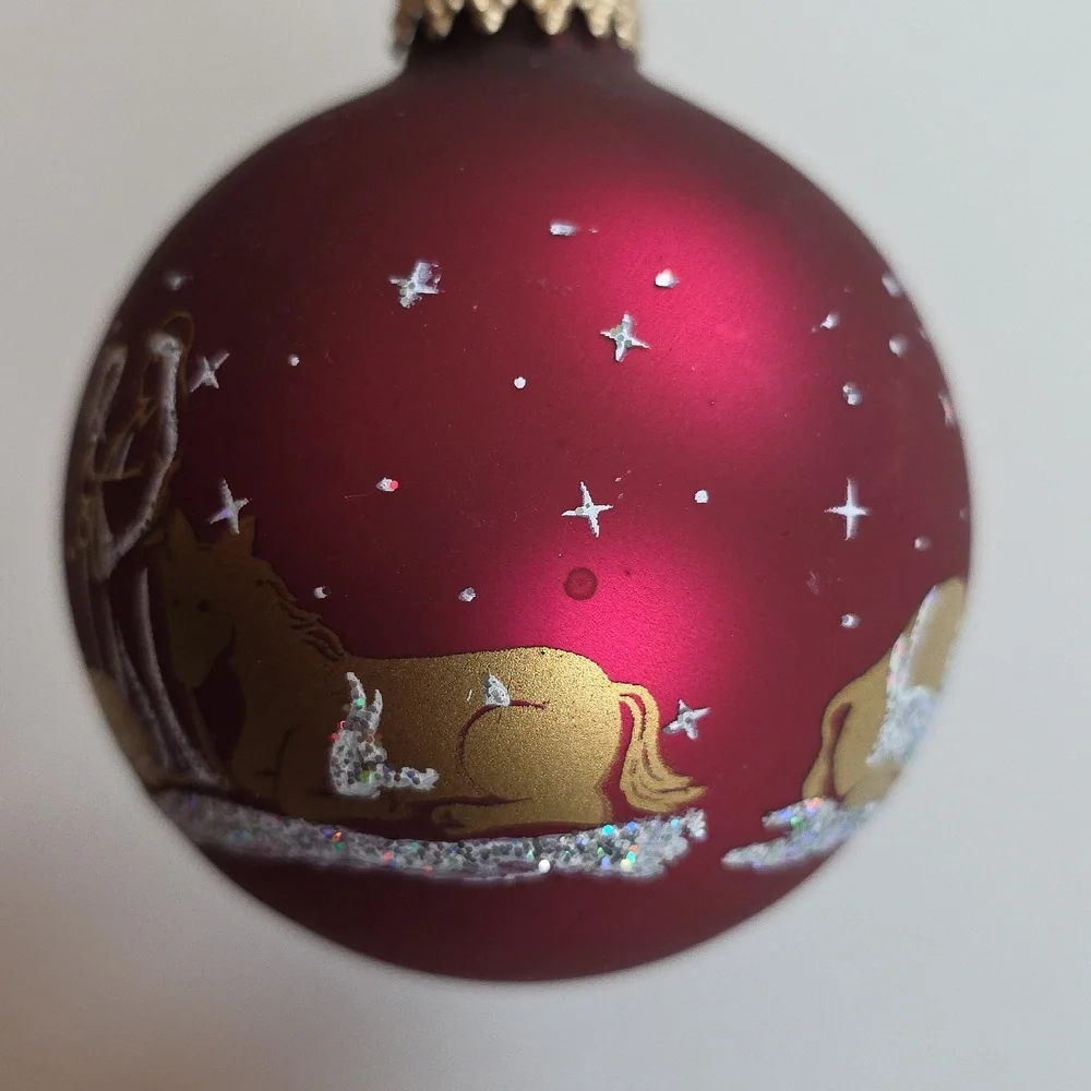 Christmas Ornaments - Elegant Red and Gold Nativity Scene Set Of 4